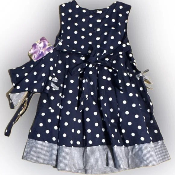 Blueberi boulevard dress navy w/polka dots & sunflower details - girl’s 4T - Picture 3 of 10